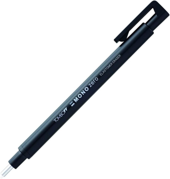 Tombow Mono Zero Portagomas - Punta Redonda de 2.3mm - Capuchon de Proteccion - Mecanismo de Giro - Libre de PVC y Latex - Color Negro · Pack de 5 uds.