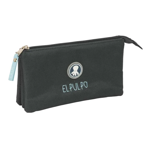 Safta el Pulpo Grafito Portatodo - 3 Compartimentos con Cremalleras - Bolsillo Interior - 0.6L - 220x30x120mm - Color Negro