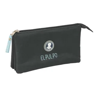 Safta el Pulpo Grafito Portatodo - 3 Compartimentos con Cremalleras - Bolsillo Interior - 0.6L - 220x30x120mm - Color Negro