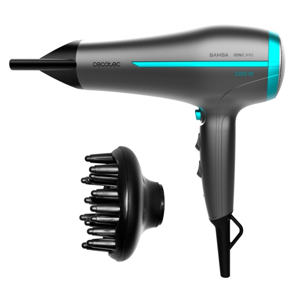 Cecotec IoniCare 5200 Aura Black Secador de Pelo - 2300W - Cable de 1.8m - Tecnologia con Iones - Boquilla de Precision - Difusor - 2 Velocidades - 3 Temperaturas - Color Gris Oscuro