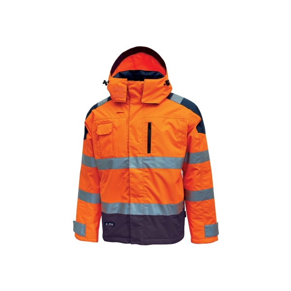 Upower Defender Parka Anti-Lluvia Impermeable y Transpirable - Talla 2XL - Rayas Reflectantes, Multiples Bolsillos Espaciosos, Capucha Ajustable y Desmontable, Proteccion DPI3 - Color Naranj