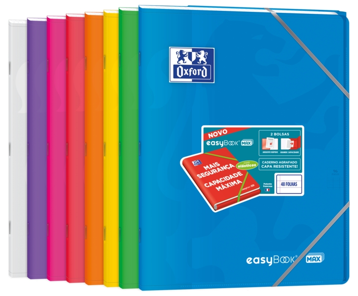 Oxford Easybook Max A4 Libreta Grapada - Tapa de Plastico Resistente - 1 Linea con 2 Margenes - 48 Hojas de Papel de Alta Calidad · Pack de 10 uds.