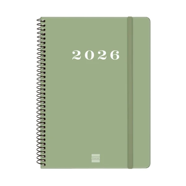 Finocam My Agenda de Espiral - Anual 2026 - Tapa Dura Antirayaduras - Formato E10 - 171x9x212mm - Semana Vista Horizontal - Color Verde