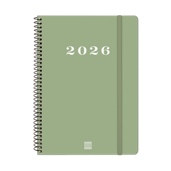 Finocam My Agenda de Espiral - Anual 2026 - Tapa Dura Antirayaduras - Formato E10 - 171x9x212mm - Semana Vista Horizontal - Color Verde