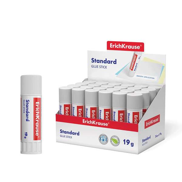 Erichkrause Pegamento en Barra Standard 19gr - Pegado Rapido y Confiable - Facil de Aclarar con Agua - No Toxico - Apto para Papel, Carton y Fotografias - Color Blanco · Pack de 24 uds.
