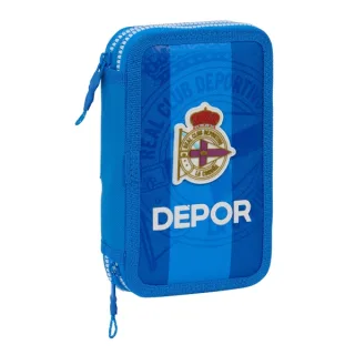 Safta Real Deportivo de la Coruña Plumier de 2 Pisos - 28 Piezas - 1L - Goma - Lapiz - Boligrafo - Sacapuntas - 10 Colores - 14 Rotuladores - 125x40x195mm - Color Azul