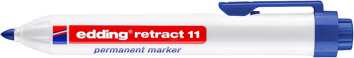 Edding Retract 11 Rotulador Permanente Retractil - Punta Redonda - Trazo entre 1.5 y 3mm - Recargable - Secado Rapido - Color Azul · Pack de 10 uds.
