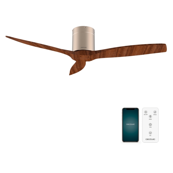 Cecotec EnergySilence Aero 5500 Aqua GoldDarkWood Connected Ventilador de Techo de 3 Aspas - 40W - Diametro de 52" - Wi-Fi - IP44 - Temporizador - 6 Velocidades - Modo Invierno - Color Gris Metalizado