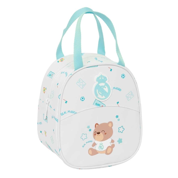 Safta Real Madrid Bolsa Preescolar Isotermica - Asa de Mano - Cremallera - 19x22x14cm - Color Blanco