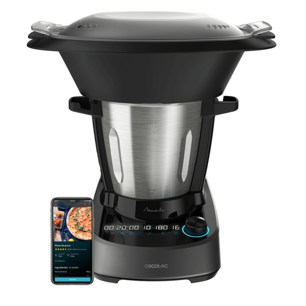 Cecotec Mambo 11090 Robot de Cocina - Bascula - Jarra de Acero Inoxidable 3.3L - Control por App - Velocidad Ajustable - Recetario - Apto para Lavavajillas - Funcion Autolimpieza - Color Neg