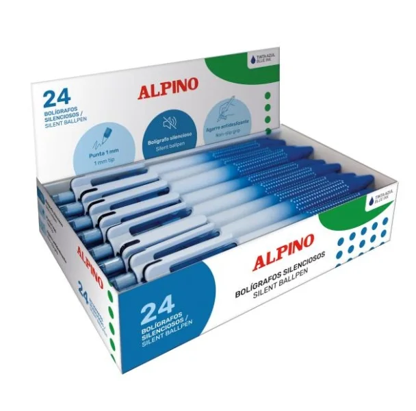 Alpino Boligrafo Retractil Silencioso - Punta 1mm - Agarre Antideslizante - Color Azul · Pack de 24 uds.