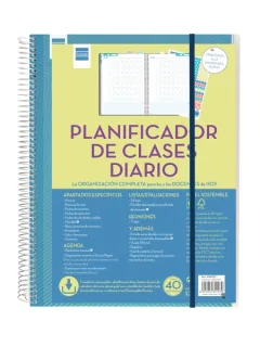 Finocam Organizacion Planificador de Clases sin Fechar para Docentes - 1 Dia por Pagina - 230x310mm - Tapas de Polipropileno - Papel de 80g/m2 - Espiral Metalica - Color Azul