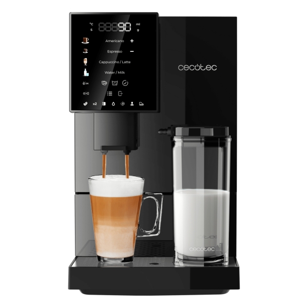 Cecotec Cremmaet Compactccino Black Cafetera Espresso Automatica - Presion 19bar - Deposito de 1.1L - Molinillo - Pantalla Tactil - Termoblock - Limpieza Automatica - Tanque de Leche - Color