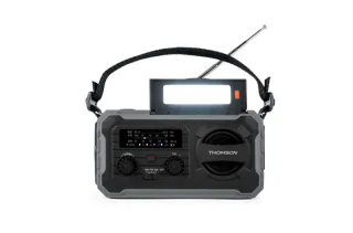 Thomson Radio Solar Portatil SOS - AM/FM - Bateria de 8000mAh - Linterna de Emergencia - 3 Modos de Carga - Funcion Powerbank - Color Gris