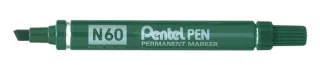 Pentel Pen N60 Rotulador Permanente - Punta Biselada Resistente y Duradera - Resistente a Agua y Luz - Color Verde · Pack de 12 uds.