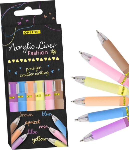 Online Fashion Pack de 6 Boligrafos Retractiles - Tinta Acrilica - Punta Fina de 1mm - Colores Surtidos