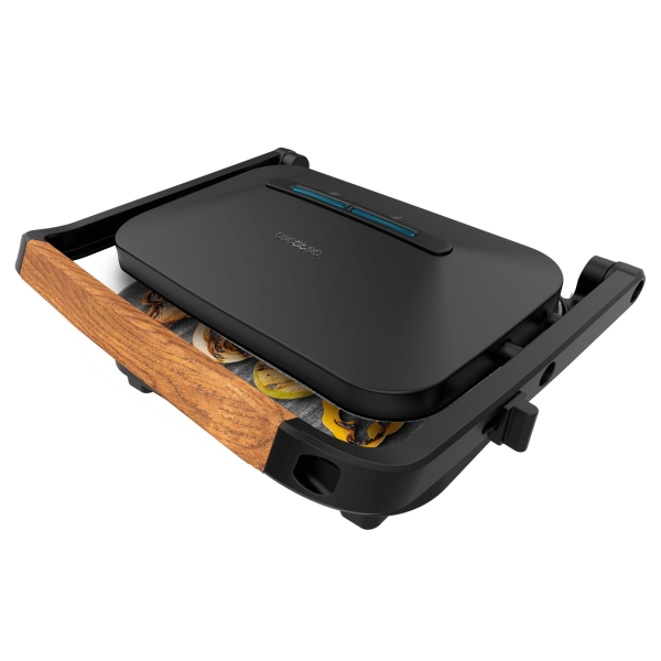 Cecotec Rock'nGrill 1200 Wood B Parrilla Electrica - Potencia 1300W - Temperatura Regulable - Revestimento de Piedra - Asa Tacto Frio - Placa Superior Flotante - Base Antideslizante - Color