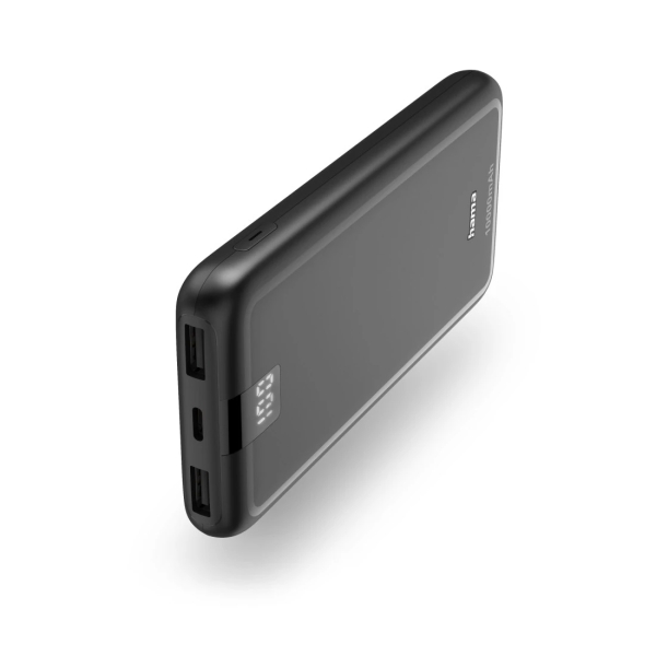 Hama Bateria Externa Powerbank 10000mAh - Polimero de Litio - USB-C - USB-A - Carga Rapida - 3 Conexiones de Salida - Pantalla Digital - Indicador de Carga - 16x139x68mm - Color Gris