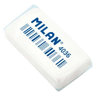 Milan 4036 Goma de Borrar Rectangular - Miga de Pan - Caucho Sintetico - Envuelta Individualmente - Color Blanco · Pack de 36 uds.