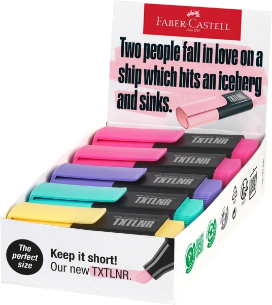 Faber-Castell TXTLNR Caja de 10 Marcadores Fluorescentes - Punta Biselada - Trazo entre 1, 2 y 5 mm - Tinta con Base de Agua - Colores Pastel Surtidos