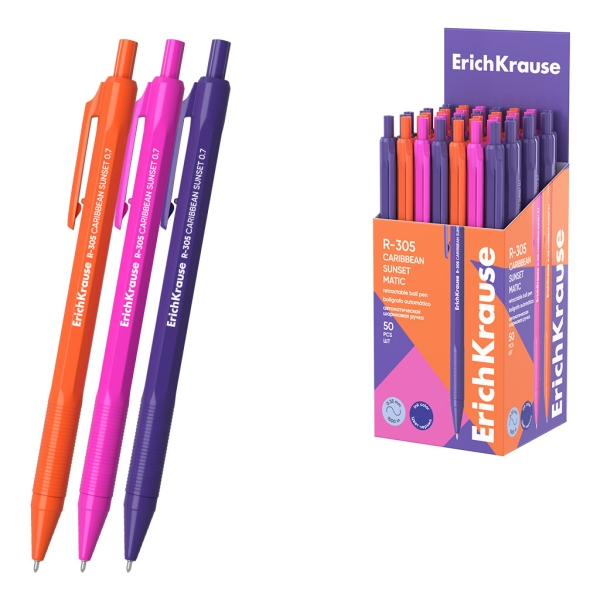 ErichKrause R-305 Matic Caribbean Sunset Boligrafo Retractil - Modelos Surtidos - Trazo 0.35mm - Color Azul · Pack de 50 uds.