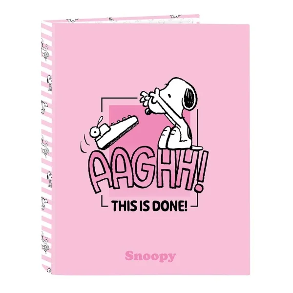 Safta Snoopy Carpeta de 4 Anillas de 25mm - Formato Folio - Tapas Duras Forradas - 26.5x33x4cm - Color Rosa