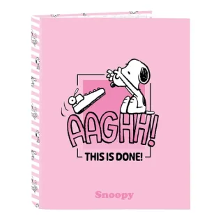 Safta Snoopy Carpeta de 4 Anillas de 25mm - Formato Folio - Tapas Duras Forradas - 26.5x33x4cm - Color Rosa