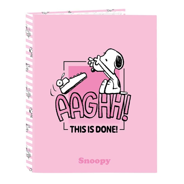 Safta Snoopy Carpeta de 4 Anillas de 25mm - Formato Folio - Tapas Duras Forradas - 26.5x33x4cm - Color Rosa