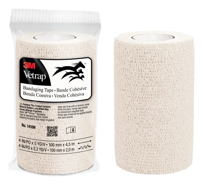 3M Vetrap Venda Cohesiva - 10cm x 4.5m - Flexible - Transpirable - Autoadhesiva - Color Blanco