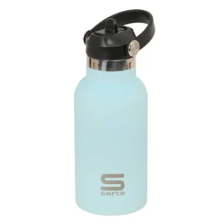 Safta Botella Isotermica Infantil - Capacidad 350ml - Tapon Roscado con Valvula - Base de Silicona - Asa Superior - Acero Inoxidable - 12h Caliente - 24h Frio - 19.5x7.3cm - Color Azul Paste