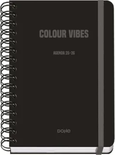 Dohe Colour Vibes Agenda Escolar 25/26 Espiral Wire’o A5 - Semana Vista - Papel 80g/m2 - 4 Hojas de Pegatinas - Cubierta de Carton Plastificado - Cierre con Goma Elastica - Color Negro