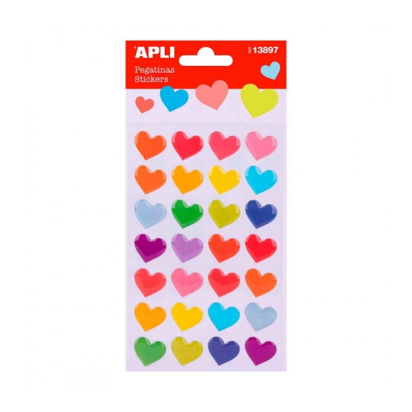 Apli Bolsa de Pegatinas en Forma de Corazones - Estampados de Colores - Acabado Fieltro - Adhesivo Permanente - Estimula Creatividad y Psicomotricidad Infantil