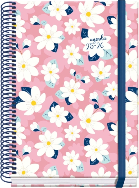 Dohe Camomille Agenda Escolar 25/26 Espiral A5 - Dia Pagina - Papel 70g/m2 - 4 Hojas de Pegatinas - Cubierta de Carton Plastificado - Cierre con Goma Elastica