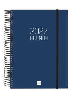 Finocam Espiral Basics Opaque Agenda - Anual 2027 - 1 Dia por Pagina - Formato E10 - 155x212mm - Espiral - Tapa de Polipropileno - Esquinas Microperforadas - Papel de 70g/m2 - Color Azul