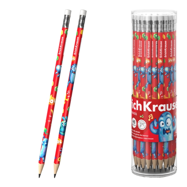 ErichKrause Jolly Friends Lapiz de Grafito con Goma de Borrar - Mina HB - Cuerpo Triangular - Colores Surtidos · Pack de 42 uds.