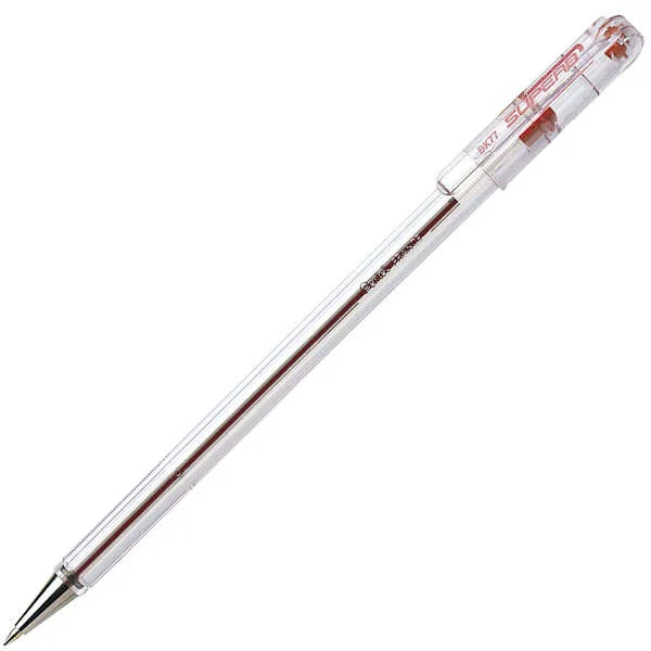 Pentel SuperB Boligrafo de Bola - Punta Fina 0.7mm - Trazo 0.35mm - Tinta con Base de Aceite - Color Rojo · Pack de 12 uds.