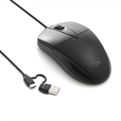 Ewent EW3301 Raton con Cable - 1200dpi - Longitud del Cable 1.50m - Conexion USB-C y USB-A - Color Negro