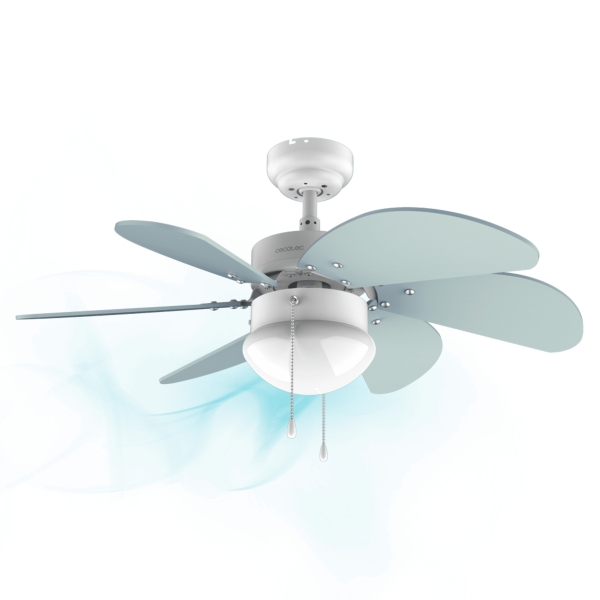Cecotec EnerySilence Aero 3600 Vision Sky Ventilador de Techo con 6 Aspas y Lampara - 50W - Diametro de 92cm - 3 Velocidades - Aspas Reversibles - Modo Invierno - Control por Cadena - Color Azul Claro