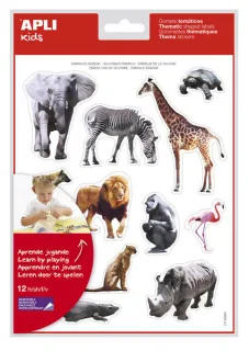 Apli Gomets Tematicos Realistas Animales Sabana - 144 Gomets - Adhesivo Removible - Ideal para Desarrollar Habilidades Motoras - Adhesivo Base Agua - Libre de Disolventes - Coloridos · Pack