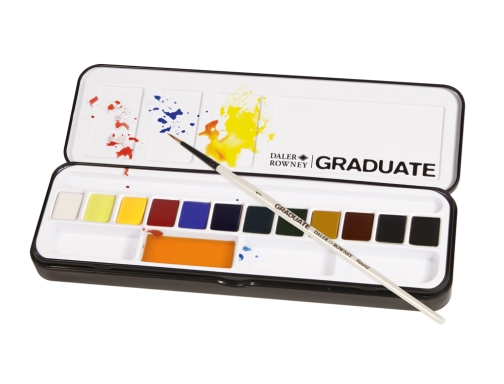 Daler Rowney Graduate Pack de 12 Acuarelas - Medio Godets - Incluye 1 Pincel - Colores Surtidos