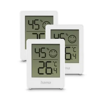 Hama Cres Pack de 3 Medidores de Temperatura y Humedad para Interior - Pantalla Digital - Permite Colgar en Pared - Indicador de Confort - 4.5x3.1x5.6cm - Color Blanco