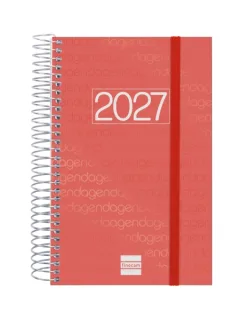 Finocam Espiral Basics Year Agenda - Anual 2027 - 1 Dia por Pagina - Formato E5 - 117x181mm - Espiral - Tapa de Polipropileno - Esquinas Microperforadas - Papel de 70g/m2 - Color Rojo