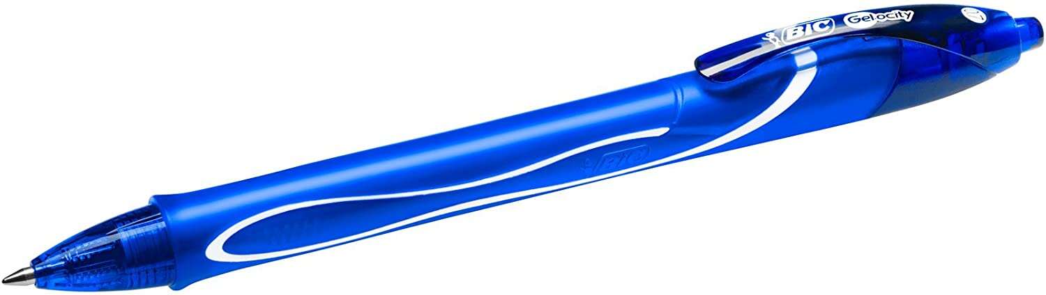 Bic Gel-Ocity Quick Dry Boligrafo de Gel Retractil - Punta Media de 0.7 mm - Tinta de Gel - Anti-Manchas - Secado Ultra Rapido - Color Azul · Pack de 12 uds.