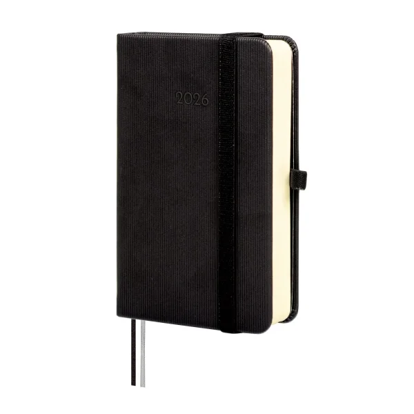 Finocam Minimal Textura Agenda - Anual 2026 - Tapa Dura - Cierre con Goma Elastica - Formato M2 - 86x27x132mm - 1 Dia por Pagina - Color Negro