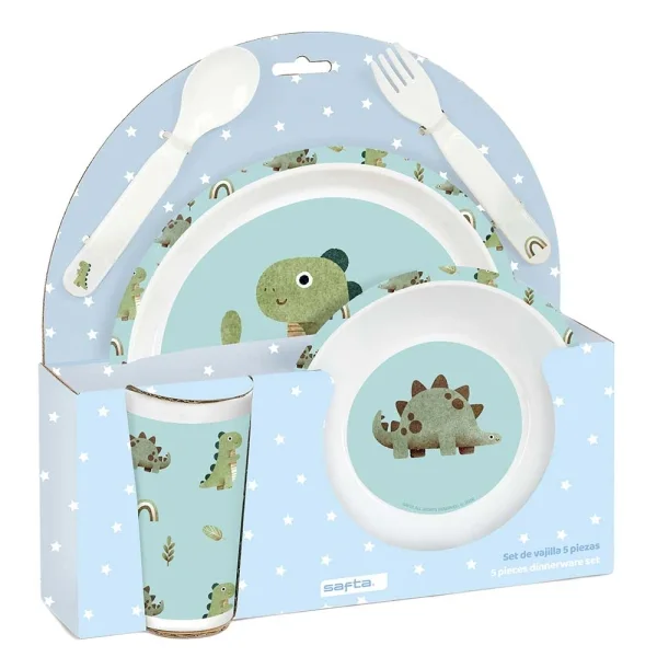 Safta Dinos Set de Menaje Infantil - PVC sin BPA - 260x90x260mm - Color Azul Claro