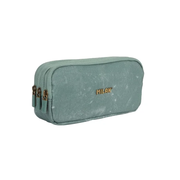 Milan Lava Estuche Portatodo - Cremallera - 3 Compartimentos - 22x11x6.5cm - Color Verde