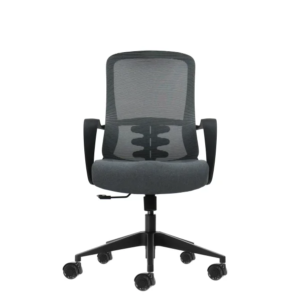 Oqonos Cherg 007 Silla de Oficina Ergonomica con Respaldo de Malla Transpirable, Piston de Gas Clase 4, Soporte Lumbar, Reposabrazos Fijos, Asiento Ergonomico Moldeado y Ruedas de Silicona - Gris con Estructura Negra