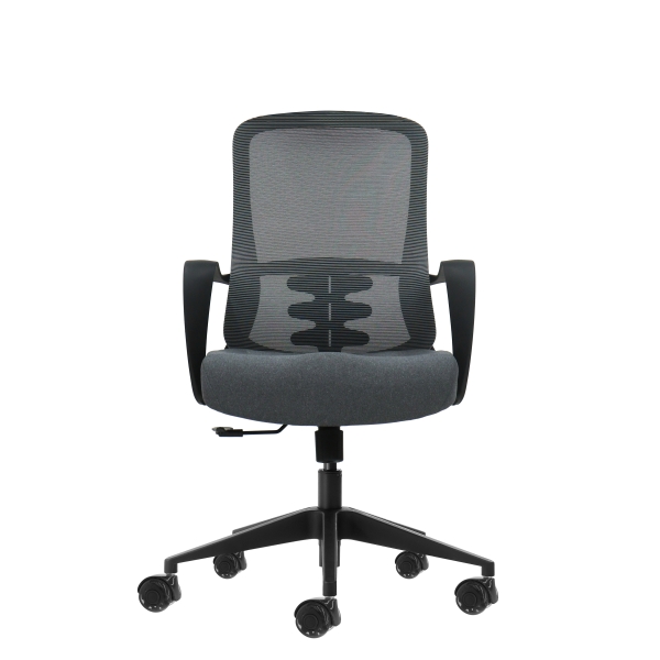 Oqonos Cherg 007 Silla de Oficina Ergonomica con Respaldo de Malla Transpirable, Piston de Gas Clase 4, Soporte Lumbar, Reposabrazos Fijos, Asiento Ergonomico Moldeado y Ruedas de Silicona - Gris con Estructura Negra