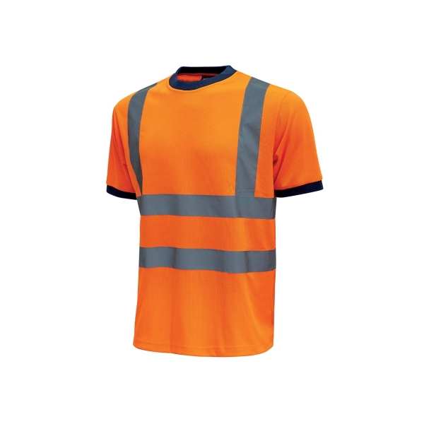 Upower Glitter Camiseta con Rayas Reflectantes - Talla 2XL - Cuello y Mangas en Costillas Elasticas, Banda para el Sudor, Alta Transpirabilidad, Proteccion DPI2, 50 Lavados Maximo - Color Na