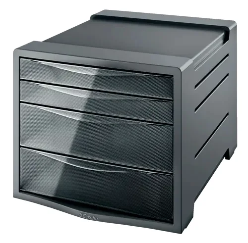 Esselte Intego Buc de 4 Cajones - 2 Medidas de Cajon - Deslizamiento Suave - Base con Goma Antideslizante - Color Gris